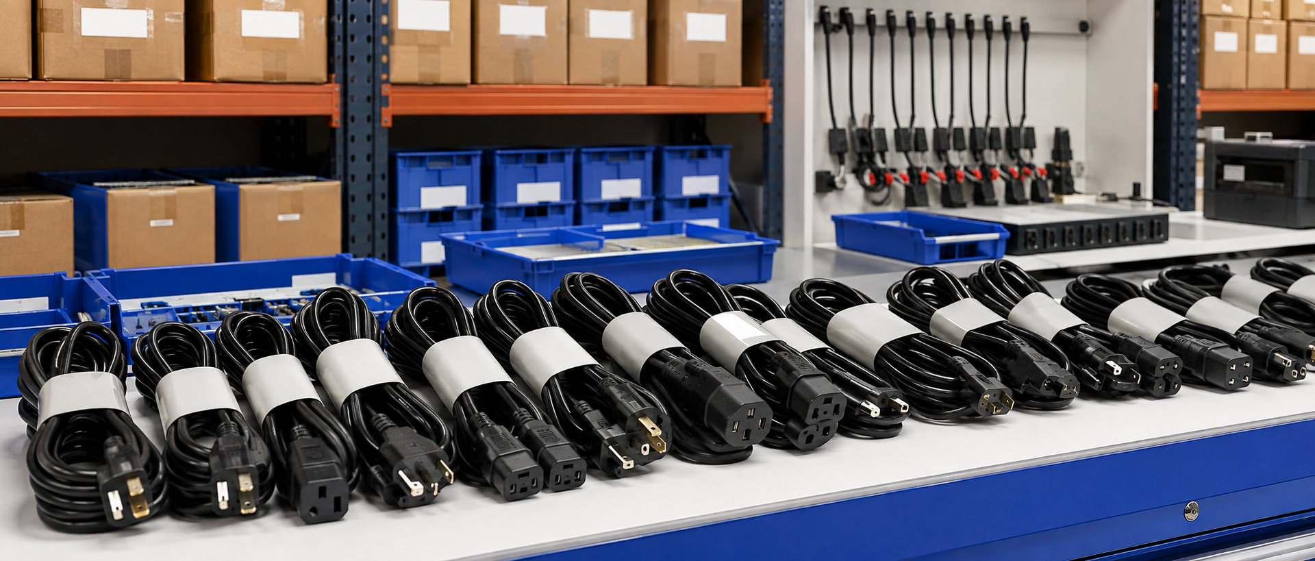 Power cord inventory arranged for commercial distribution review